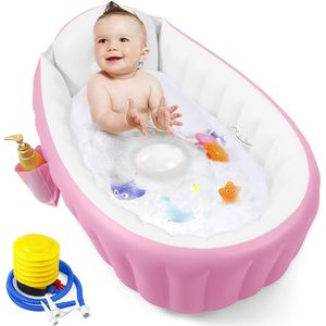 Opblaasbare badkuip voor baby's, draagbaar reisbed, baby bad, peuterbad met luchtpomp, opvouwbaar antislip douchebassin mini luchtzwembad voor pasgeborenen (roze)