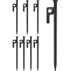 Tent Camping Haringen Staal 20cm Lang voor Harde Rotsachtige Grond Strand Grasland Zwart - 8 Pack