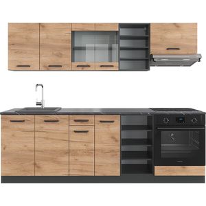 Vicco Complete keukeneenheid R-Line, Eik goud/antraciet/Antraciet, 240 cm , WB Antraciet