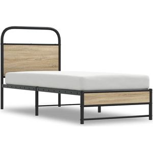 vidaXL - Bedframe - zonder - matras - bewerkt - hout - gerookt - eiken - 80x200 - cm