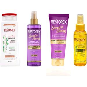 Restorex - Speed ​​​​& Strong Haarverzorgingset - Shampoo voor droog haar 500ml + Haarconditioner crème 250 ml + Voeibare conditioner 200 ml + Haarverzorgingsolie 100ml - Herbal shampoo - bio haarverzorging - haarverzorging set