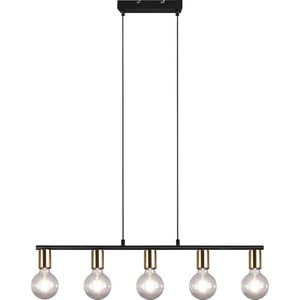 LED Hanglamp - Torna Zuncka - E27 Fitting - 5-lichts - Rechthoek - Mat Zwart/Goud - Aluminium
