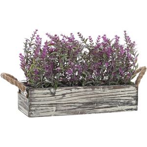 Items Lavendel bloemen kunstplant in bloembak - lila paarse bloemen - 30 x 12 x 21 cm - bloemstukje