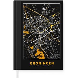 Notitieboek - Schrijfboek - Plattegrond - Groningen - Goud - Zwart - Notitieboekje klein - A5 formaat - Schrijfblok - Stadskaart