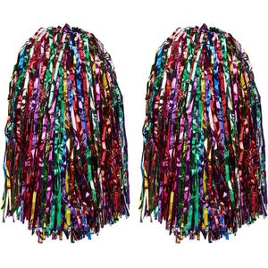 Pom Poms Cheerleading Blauw Metallic met Baton Handvat voor Volwassenen - Set van 2
