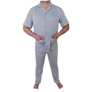 Heren - Pyjama - 2 Delig - Kleur Grijs - Korte Mouwen - Lange Broek - Knopen - Maat XL - Cadeau - Kerst