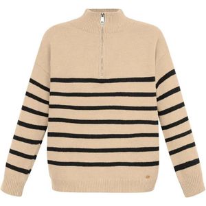 Gebreide trui strepen met rits - beige - dames - maat S/M