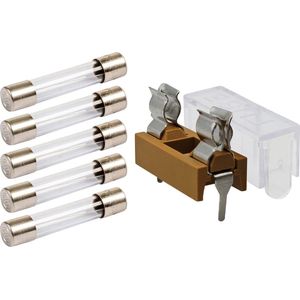 VLTG Zekeringhouder inbouw blok 5x20mm - 500mA - Klein - T(traag) - inclusief 5x Glaszekeringen