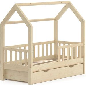 Vitalispa Wiki Huisbed – 70x140 cm met 2 laden Natuurlijk hout met 2 laden
