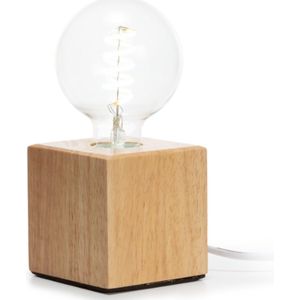 Lampvoet, kubus, kabel met schakelaar, E27, 60 W, IP20, eikenhout, 90 mm x 90 mm