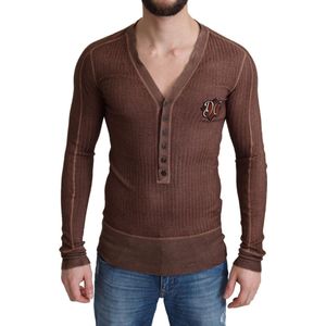 Dolce & Gabbana - Brown Logo Button Cardigan V-neck Sweater