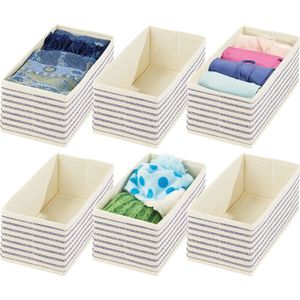 Set van 6 opbergdozen, praktische lade-organizer voor wasgoed, accessoires en sieraden, opvouwbare stoffen box van ademende kunstvezel, natuurlijke kleuren/blauw