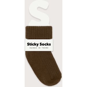 Sticky socks - babysokjes die niet afzakken -3-6 M - Browny - 100% biologisch katoen - antislipzone - Nederlands design