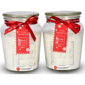 Set van 2 Geurkaarsen in Glazen Mason Jar - Wit - Besgeur - 72u Brandtijd - Ideaal voor Kerstdecoratie en Valentijn Cadeau voor Haar