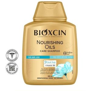 Bioxcin Shampoo Tegen Haaruitval – Nourishing Oils – 9 Bloemenoliën & Vitamine B5 – Sulfaatvrij – Verzorgende Shampoo voor Sterk & Glanzend Haar – 300 ml