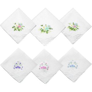 Allecto Premium - Dames Zakdoeken Set van 6 stuks - Geborduurd Kant - Zachte Katoenen Stof - Meisjes - Bruiloft - Feest - Wit - 30x16x1cm