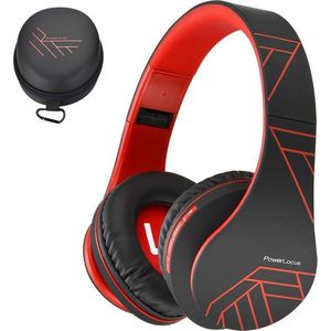 PowerLocus P2 - Draadloze Over-Ear Koptelefoon Inklapbaar - Bluetooth Hoofdtelefoon - Met microfoon – Headphone - Micro SD mode – Incl. Carry Case - Zwart/Rood