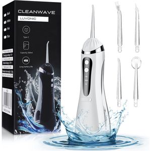 Luvonic® CleanWave Waterflosser - Monddouche - Elektrisch Flosapparaat - Draadloos en Oplaadbaar - Waterdicht - 5 Opzetstukken - 3 Standen - Wit