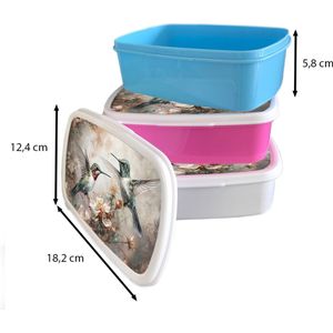 Broodtrommel Wit - Lunchbox - Brooddoos - Kolibrie - Vogels - Bloemen - Planten - 18x12x6 cm - Volwassenen