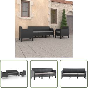 The Living Store Lounge set Rattan-look - 63 x 65 x 76 cm - antraciet