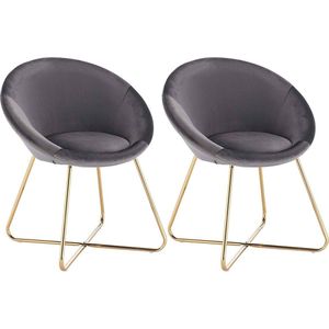Rootz set van 2 eetkamerstoelen - met fluweel beklede stoelen - vergulde metalen poten - comfortabel, duurzaam, vloerveilig - 76 cm x 36 cm x 40 cm