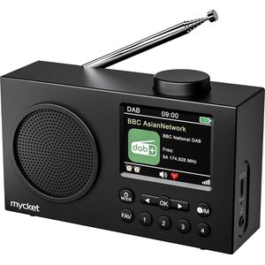 Mycket® - DAB Radio - draagbare radio - bluetooth functie - 3.55mm audio jack - 2.4 inch display - met wekkerfunctie - 12 uur accuduur - voor DAB+ en FM zenders - zwart
