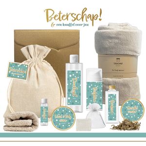 Geschenkset “Beterschap! en een knuffel voor jou” - 10 producten - 1400 gram | Luxe Cadeaubox voor haar - Giftset Vrouw - Meisje - Welness Set - Speciaal voor jou - Cadeaupakket - Beterschapscadeau - Opkikkertje - Liefs - Goud - Turquoise