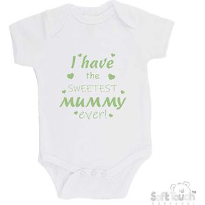 100% katoenen Romper ""I have the sweetest mummy ever!"" Moederdag Unisex Katoen Wit/sage green (saliegroen) 56/62