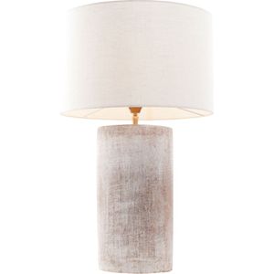 Landelijke keramieke tafellamp Nouveau zand/beige | 1 lichts | / scotch / creme | keramiek / stof | kap Ø 35 cm | 57 cm hoog | klassiek / landelijk / sfeervol design / linnen creme