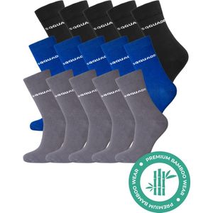 SQQUADD® Bamboe Sokken Dames en Heren - Unisex 15-pack - Maat 35-38 - Naadloos en Duurzaam - Tegen Zweetvoeten - Bamboo - Zwart/Grijs/Blauw