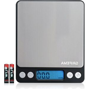 Weegschaal - Keukenweegschaal met LCD-Scherm Mini Roestvrijstalen Digitale Weegschaal Precisieweegschaal 001g-500g 2 AAA-Batterijen - Hoge Nauwkeurigheid