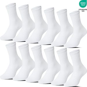 12 Paar Sportsokken met Arch Support Crew Lengte - Casual Daily Sokken - Wandelsokken - Katoen - Wit - Maat 39-42 - Heren Dames Unisex - Zomersokken B-6202