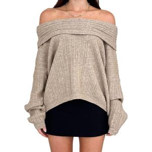 Women Off Shoulder Sweaters Long Sleeve Solid Color Sweaters Sweaters Autumn Ribbed Knitted Tops