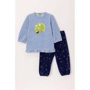 Woody pyjama baby meisjes velours - lichtblauw - dino - 242-10-PDL-V/828 - maat 62