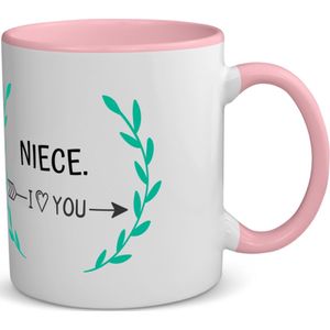 Akyol - niece i love you koffiemok - theemok - roze - Nicht - de liefste nicht - verjaardag - cadeautje voor nicht - nicht artikelen - kado - geschenk - 350 ML inhoud