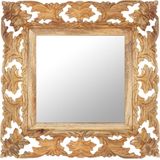 The Living Store Massief mangohouten spiegel - 50 x 50 x 2.5 cm - Bruin handgesneden patroon