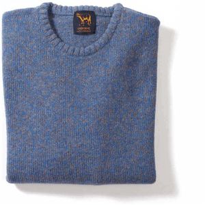 Osborne Knitwear Trui met vervilte ronde hals - Lamswol - River/Vole - M