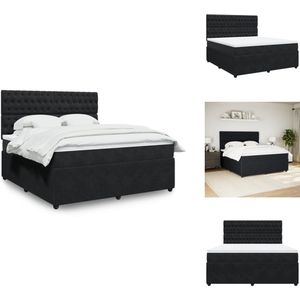vidaXL Boxspringbed - Boxspringbedden - Boxspring - Bed - Boxspring met matras fluweel zwart 180x200 cm
