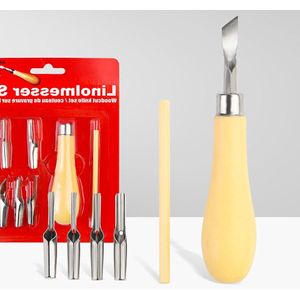 2-delige set van ambachtelijke linoleum snijgereedschappen - 5-in-1 Cutter Kit voor linosnede met vleesmes en rubberen snijblok