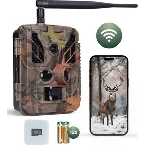 MasonPro WildCamera - Wildcamera met Nachtzicht - Wildcamera voor Buiten – Wildcamera met Nachtzicht en Wifi - Wildlife camera's - Buiten Camera met Nachtzicht - Waterdicht - Wifi APP - 4K Ultra HD & 48MP – Incl. 12 batterijen, 128 GB SD & Tripod