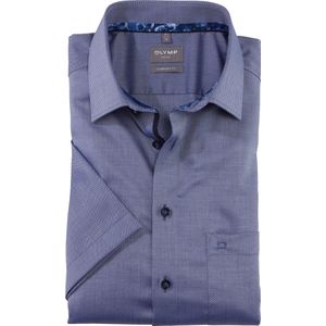 OLYMP Luxor comfort fit overhemd - korte mouw - structuur - marineblauw - Strijkvrij - Boordmaat: 40