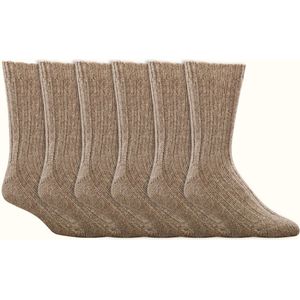 Wollen sokken | 100% Scheerwol | Dames en Heren | Kleur: Bruin | Diverse maten | 6 paar
