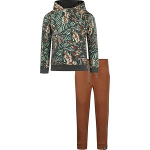 Koko Noko - Kledingset - 2delig - Joggingbroek Cognac - Hooded Sweater Donker groen - Maat 128