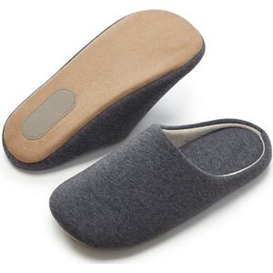 1 Paar - Stille Pantoffels - Antislip Pantoffels - Ademende Pantoffels van Zacht Katoen en Linnen - Huispantoffels Binnen - Geschikt voor Thuis- en Hotelgebruik - Grijs(M,voetlengte 24-25cm）