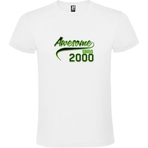 Wit T shirt met  Groene print  ""Awesome 2000 “  size S