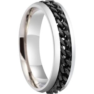 Plux Fashion Ketting Ring - Zilver/Zwart - maat 60 - 1,9cm - Stainless Steel - Dames - Heren - Sieraden - Zwarte Ringen – Chain Ring - Sieraden Cadeau - Luxe Style - Duurzame Kwaliteit - Kerst - Black Friday