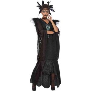 Smiffy's - Heks & Spider Lady & Voodoo & Duistere Religie Kostuum - Lange Uitbundige Horror Flapper - Vrouw - Zwart - Medium - Halloween - Verkleedkleding