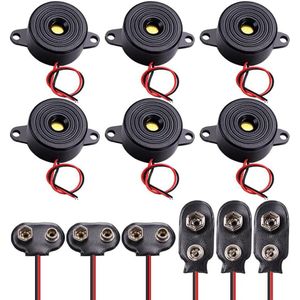 Piëzo Elektronische Zoemers - 6 Stuks DC 3-24V + 9V Batterij Snap-Connector