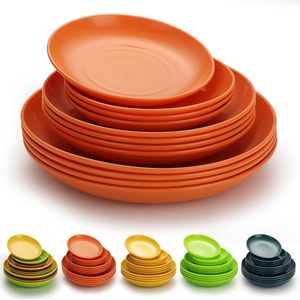 Kunststof bordenset, 12 stuks, platte borden, 3 maten 15,5/19,5/23,5 cm, onbreekbaar herbruikbaar servies voor alle doeleinden en elke leeftijd, magnetronbestendig, vaatwasmachinebestendig