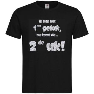 Shirt Aankondiging zwangerschap Ik ben het 1ste geluk, nu komt de ... 2de uk! | korte mouw | zwart/zilver GLITTER | maat 122/128 zwangerschap aankondiging bekendmaking Baby big sis bro sister brother Grote Zus Broer